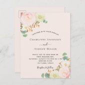 ピンク白花模様バラ結婚金ゴールド ポストカード (正面/裏面)