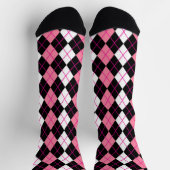 ピンク白黒アーガイルダイヤモンドデザイン ソックス (上部)