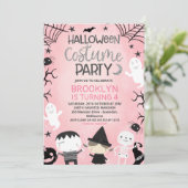 ピンク白黒ガールズハローウィンパーティ誕生日 招待状 (スタンド正面)