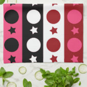 ピンク白黒サークルスターストライプズデザイン キッチンタオル (折り畳み)