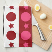 ピンク白黒サークルスターストライプズデザイン キッチンタオル (四つ折り)