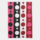 ピンク白黒サークルスターストライプズデザイン キッチンタオル (縦)