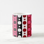 ピンク白黒サークルスターストライプズデザイン コーヒーマグカップ (中央)