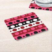 ピンク白黒サークルスターストライプズデザイン スクエアペーパーコースター (アングル)