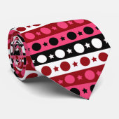 ピンク白黒サークルスターストライプズデザイン ネクタイ (ロール)