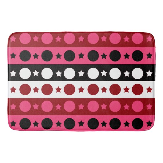 ピンク白黒サークルスターストライプズデザイン バスマット (正面)