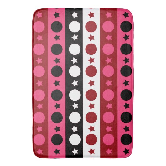 ピンク白黒サークルスターストライプズデザイン バスマット (正面縦)