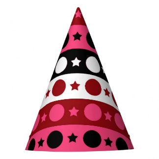 ピンク白黒サークルスターストライプズデザイン パーティーハット