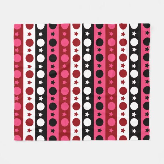 ピンク白黒サークルスターストライプズデザイン フリースブランケット (正面(横))