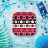 ピンク白黒サークルスターストライプズデザイン ペーパープレート (パーティー)