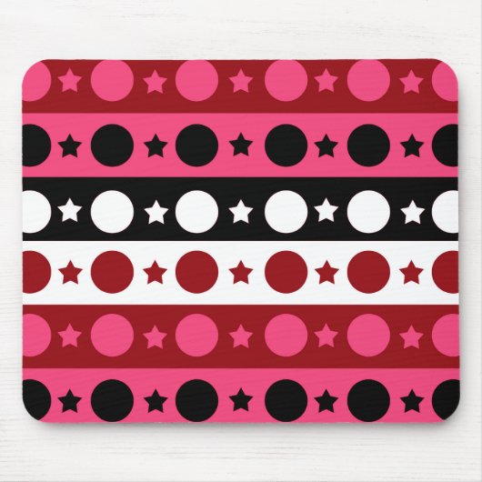 ピンク白黒サークルスターストライプズデザイン マウスパッド (正面)