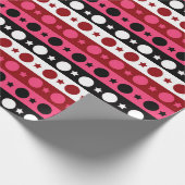 ピンク白黒サークルスターストライプズデザイン ラッピングペーパー (角)