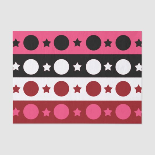 ピンク白黒サークルスターストライプズデザイン 薄葉紙 (正面)