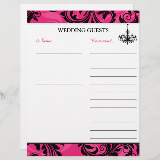 ピンク白黒シャンデリアゲストブック紙 (正面/裏面)
