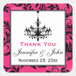 ピンク白黒シャンデリア結婚スクロールのステッカー スクエアシール