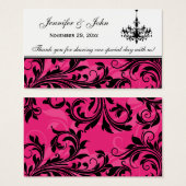 ピンク白黒シャンデリア結婚式の引き出物ラベル (正面&裏面)