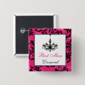 ピンク白黒シャンデリア花婿介添人ピン 缶バッジ (正面&裏面)