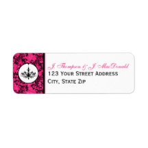 ピンク白黒シャンデリア、スクロール住所 シール