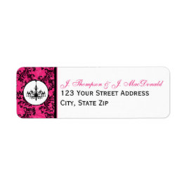 ピンク白黒シャンデリア、スクロール住所 シール