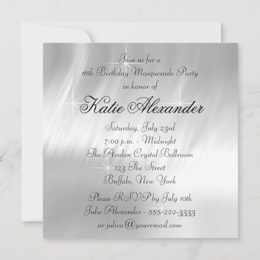 ピンク白黒スウィート16マスカレードパーティー 招待状 (裏面)