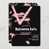ピンク白黒スカルバックハローウィンパーティ 招待状 (正面/裏面)