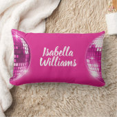 ピンク白黒ストライプディスコボールスパークル名 ランバークッション (ブランケット)