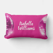 ピンク白黒ストライプディスコボールスパークル名 ランバークッション (正面)