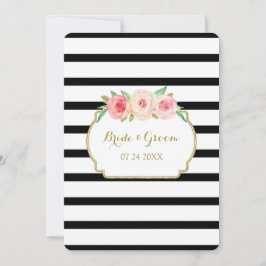 ピンク白黒ストライプ金ゴールド結婚式招待状 招待状