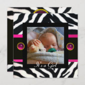 ピンク白黒ゼブラファーモノグラム写真テンプレート 招待状 (正面/裏面)