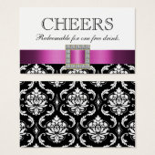 ピンク白黒ダマスコウェディングバードリンク券 (正面&裏面)