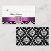 ピンク白黒ダマスコウェディング座席表 プレイスカード (正面/裏面)