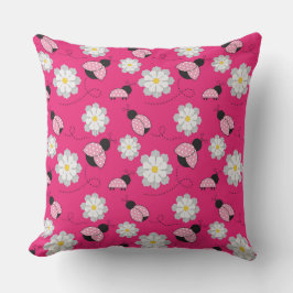ピンク白黒ラディバグ&ホワイトデイジー クッション