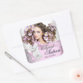 ピンク白黒レースSweet sixteenスウィート16 スクエアシール (封筒)