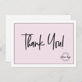 ピンク白黒会社のロゴソーシャルサンキュー サンキューカード (正面/裏面)