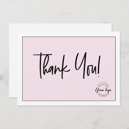 ピンク白黒会社のロゴソーシャルサンキュー サンキューカード (正面/裏面)