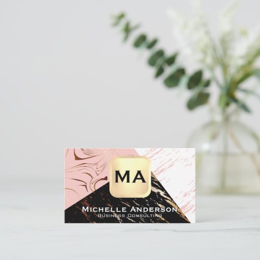 ピンク白黒大理石 |モノグラム 名刺 (スタンド正面)
