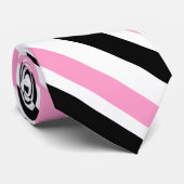 ピンク白黒対角ストライプ線 ネクタイ (ロール)