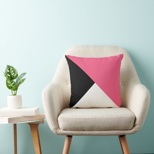 ピンク白黒斜めカラーブロック枕 クッション (椅子)