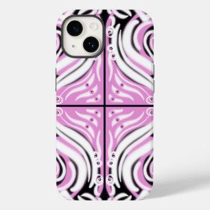 ピンク白黒曲線抽象芸術パターン Case-Mate iPhone 14ケース
