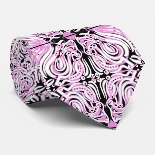 ピンク白黒曲線抽象芸術繰り返しパターン ネクタイ (ロール)