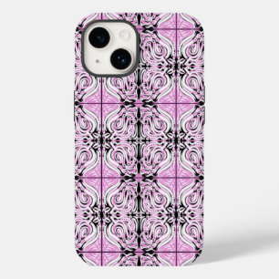 ピンク白黒曲線抽象芸術繰り返しパターン Case-Mate iPhone 14ケース