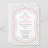 ピンク白黒水玉模様ベビーシャワー招待状 招待状 (正面)