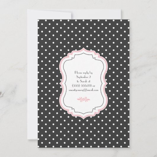 ピンク白黒水玉模様ベビーシャワー招待状 招待状 (裏面)