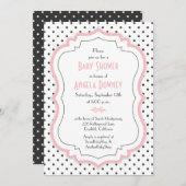 ピンク白黒水玉模様ベビーシャワー招待状 招待状 (正面/裏面)