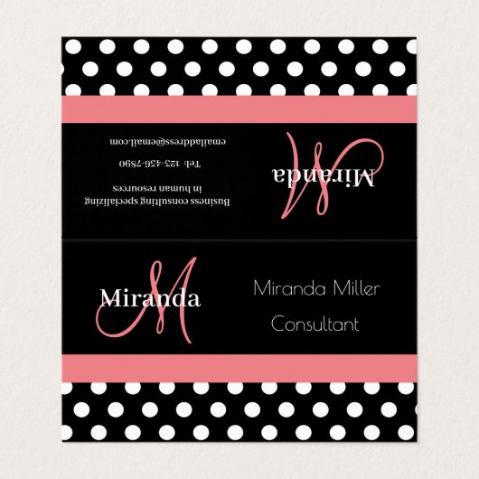 ピンク白黒水玉模様モノグラムスクエアビジネス 名刺 (外部フラット)
