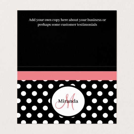 ピンク白黒水玉模様モノグラムスクエアビジネス 名刺 (内部フラット)