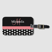 ピンク白黒水玉模様モノグラム ラゲッジタグ (正面横)