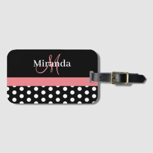 ピンク白黒水玉模様モノグラム ラゲッジタグ