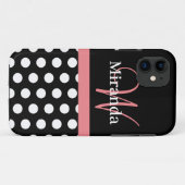 ピンク白黒水玉模様モノグラム Case-Mate iPhoneケース (裏面(横))