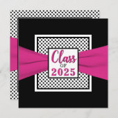 ピンク白黒水玉模様写真卒業招待状 招待状 (正面/裏面)